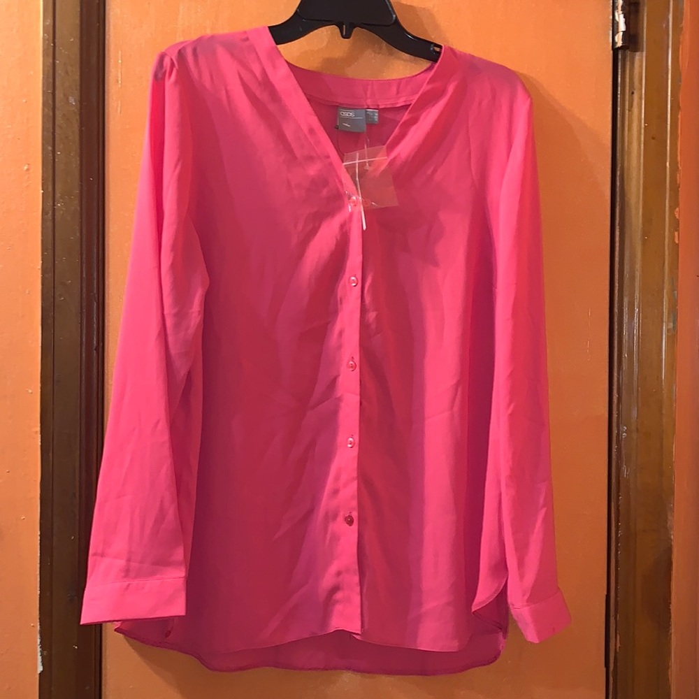 *4 items for $25* ASOS Curve Pink button down long sleeves Blouse size US 14